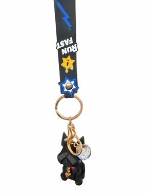 Kids Black Dog Charm Keychain Wrist Strap- Perfrct Gift for keys or handbag